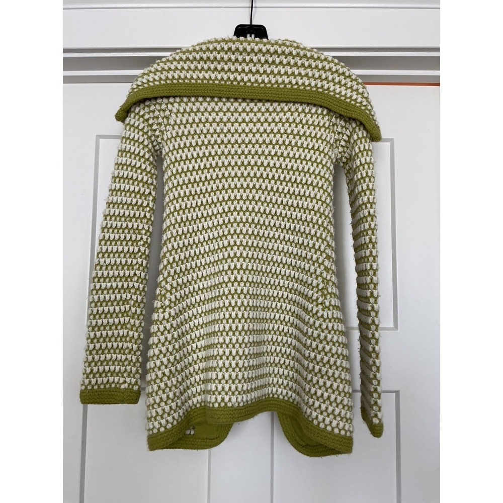 Women's Free People chunky buttoned knit sweater, green & white, Sz XS - Picture 4 of 6
